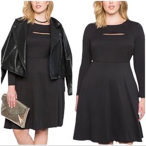 NWT Eloquii Fit & Flare Cutout Long Sleeve Black Dress 18